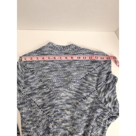 89th and Madison Cardigan Sweater Long Open Front Blue White Fringe Details - Picture 12 of 15